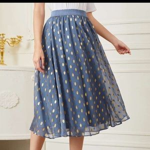 SOLD - SHEIN Blue & Gold Midi Skirt